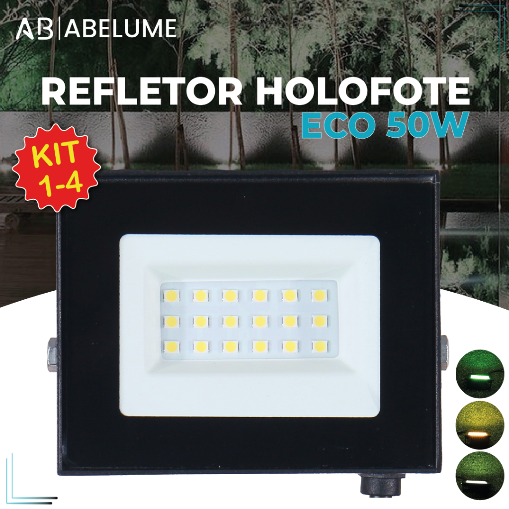 Kit 4 Refletor Led ECO 50W IP65 | Luz Econômica Fria, Quente e Verde | Bivolt 110V-220V - Home & Living