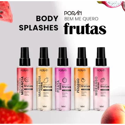 Poran Body Splash 160 ML (Cereja c/ champanhe, Chocolate c/ pimenta, Melancia, Manga Rosa, Pessego, Pitaya)