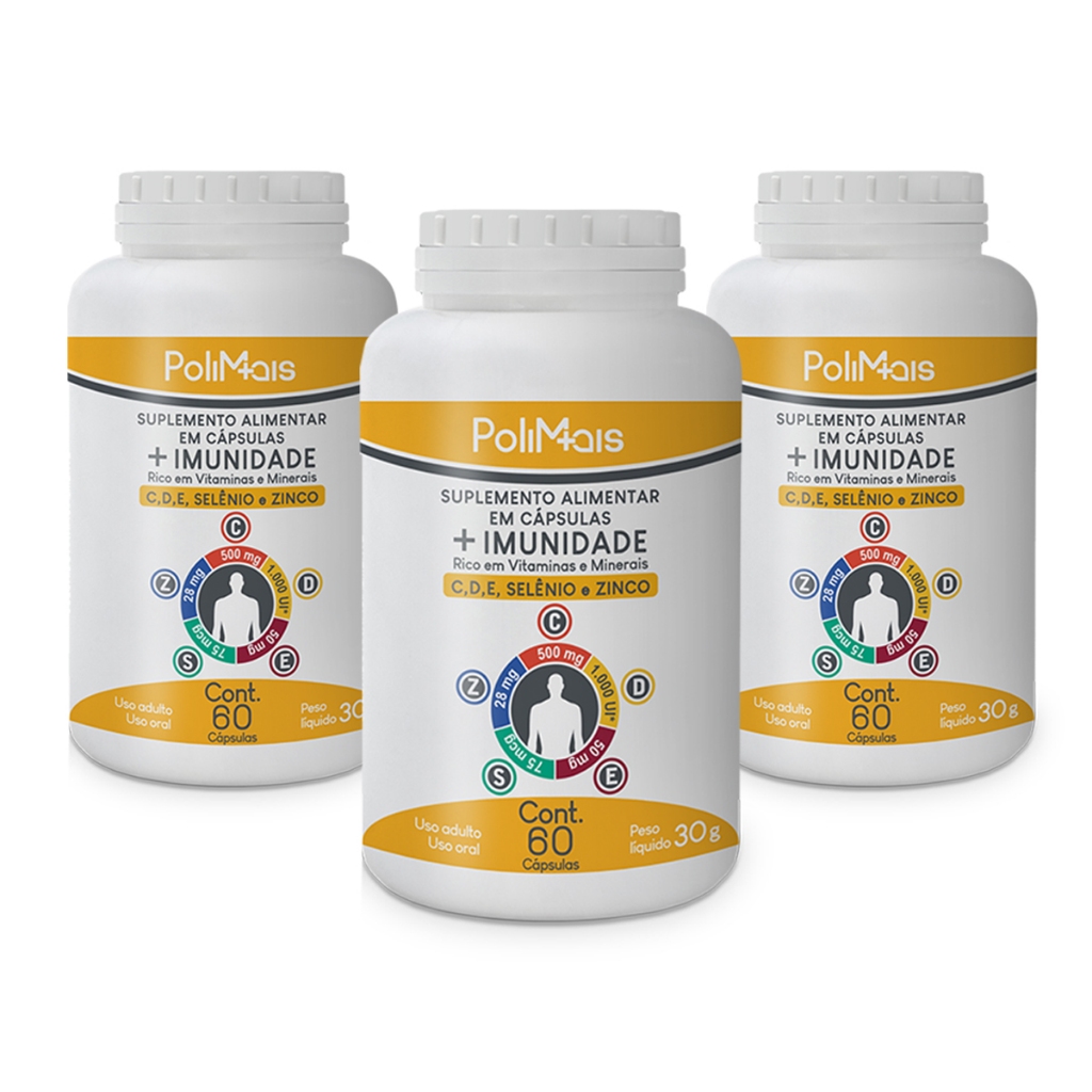 Kit 3 Polimais + Imunidade Vitaminas Cdzse C/180 Cápsulas Nutriex