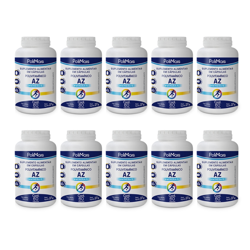 Kit 10 Polimais Polivitamínico Multivitamínico A-Z C/600 Cápsulas Nutriex