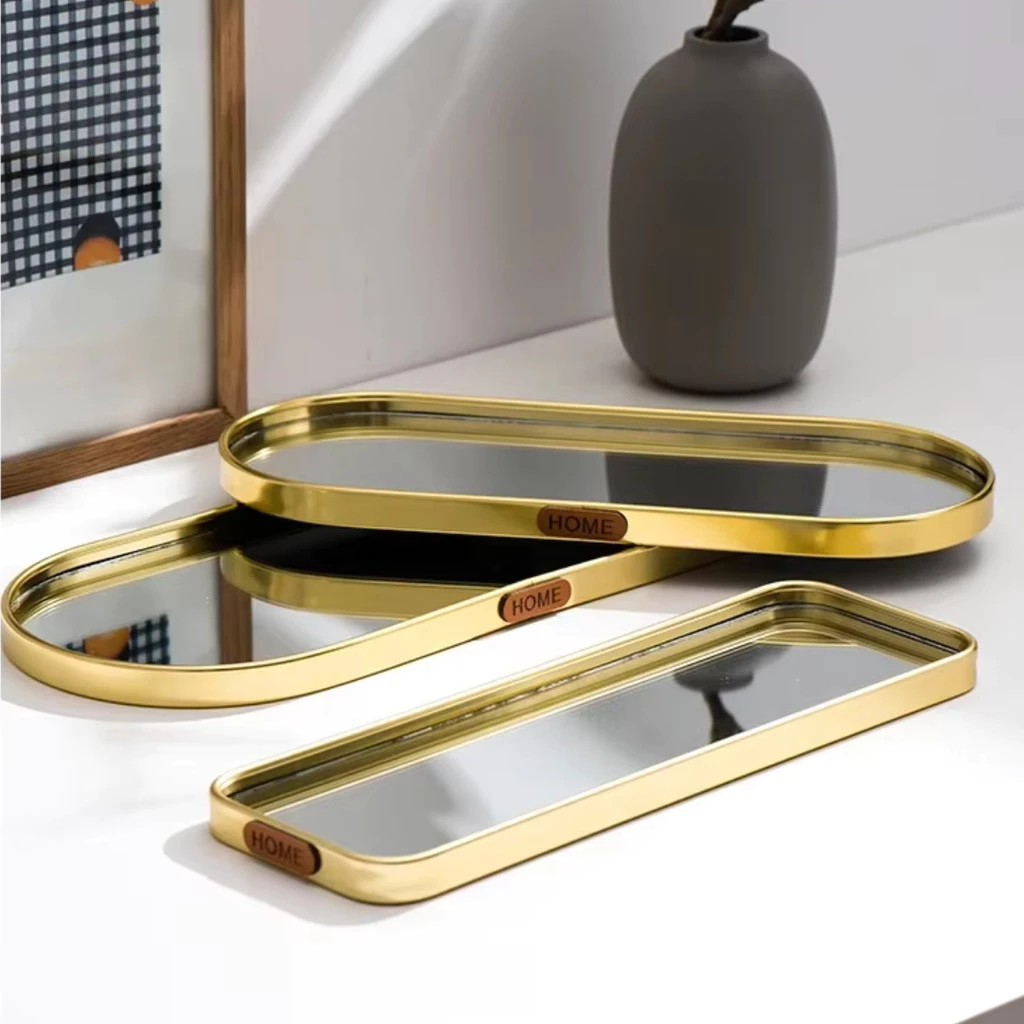 Bandeja Espelhada Porta Objetos Decorativa Espelho Oval Retangular Decoração Multiuso