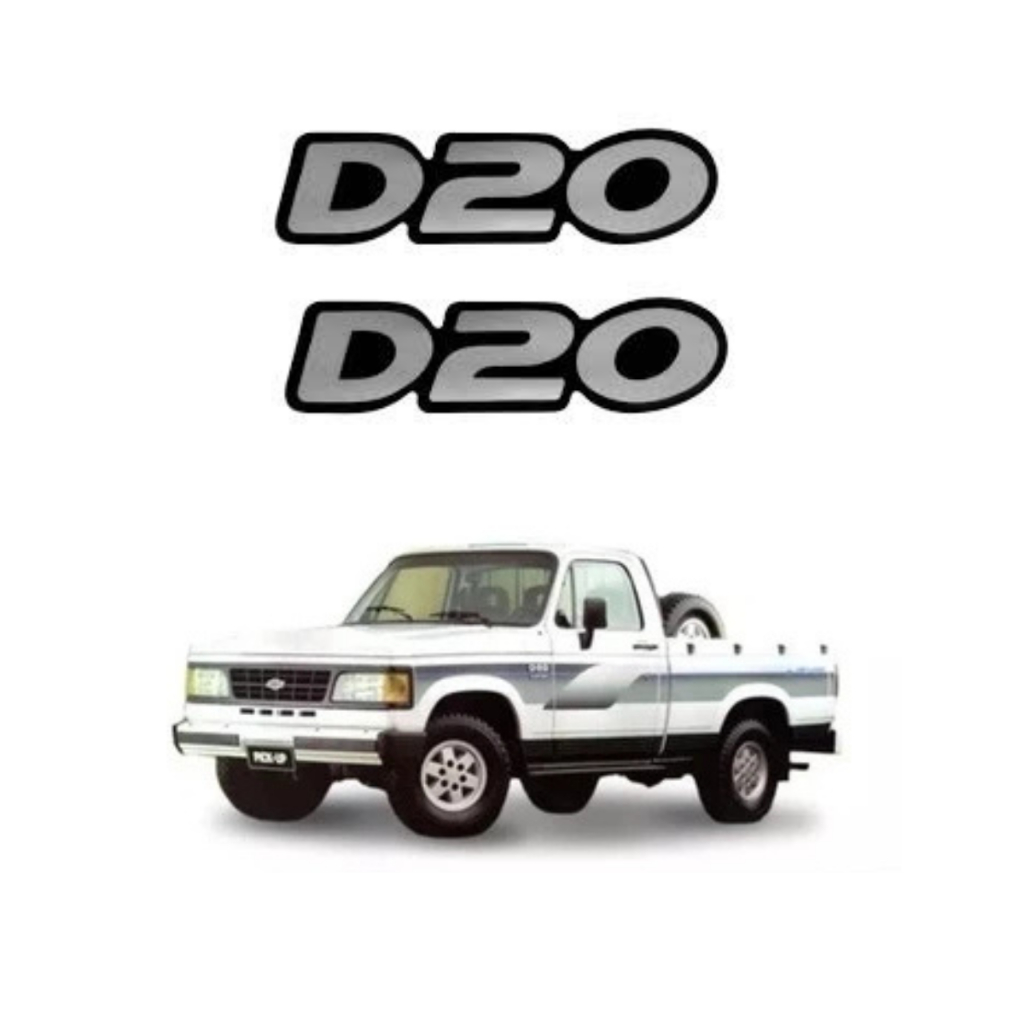 Par de Emblemas Adesivo Resinado Chevrolet D20 Cinza