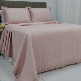 Kit Colcha Madri Queen 3 peças com detalhes em guippir micropercal 200 fios em Oferta na Shopee