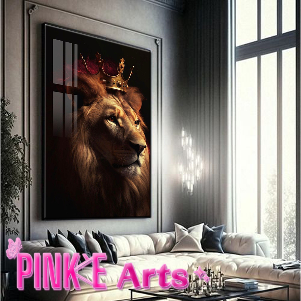 QUADRO DECORATIVO PEÇA ÚNICA LEÃO REI COROA DA REALEZA DECORAÇÃO INTERIOR PLACA MDF 4K FULL HD
