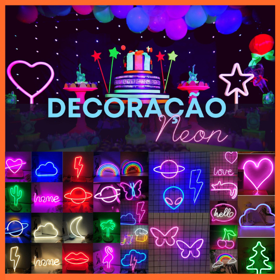 Enfeites e Decoração Neon para Quarto Fita LED, Sinal de Neon LED, Coração, Jogos, Festa e Borboleta