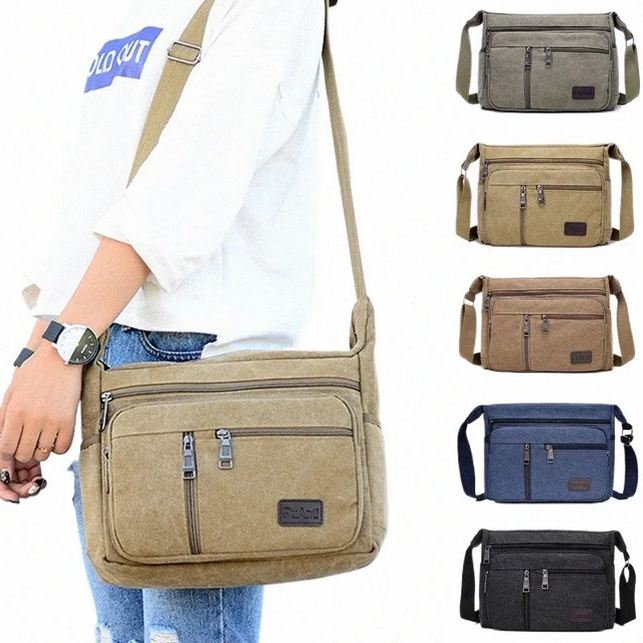 Bolsa Tiracolo De Lona Tipo Pasta Unisex Estilo Carteiro Vintage Cargo Transversal Moda Coreana