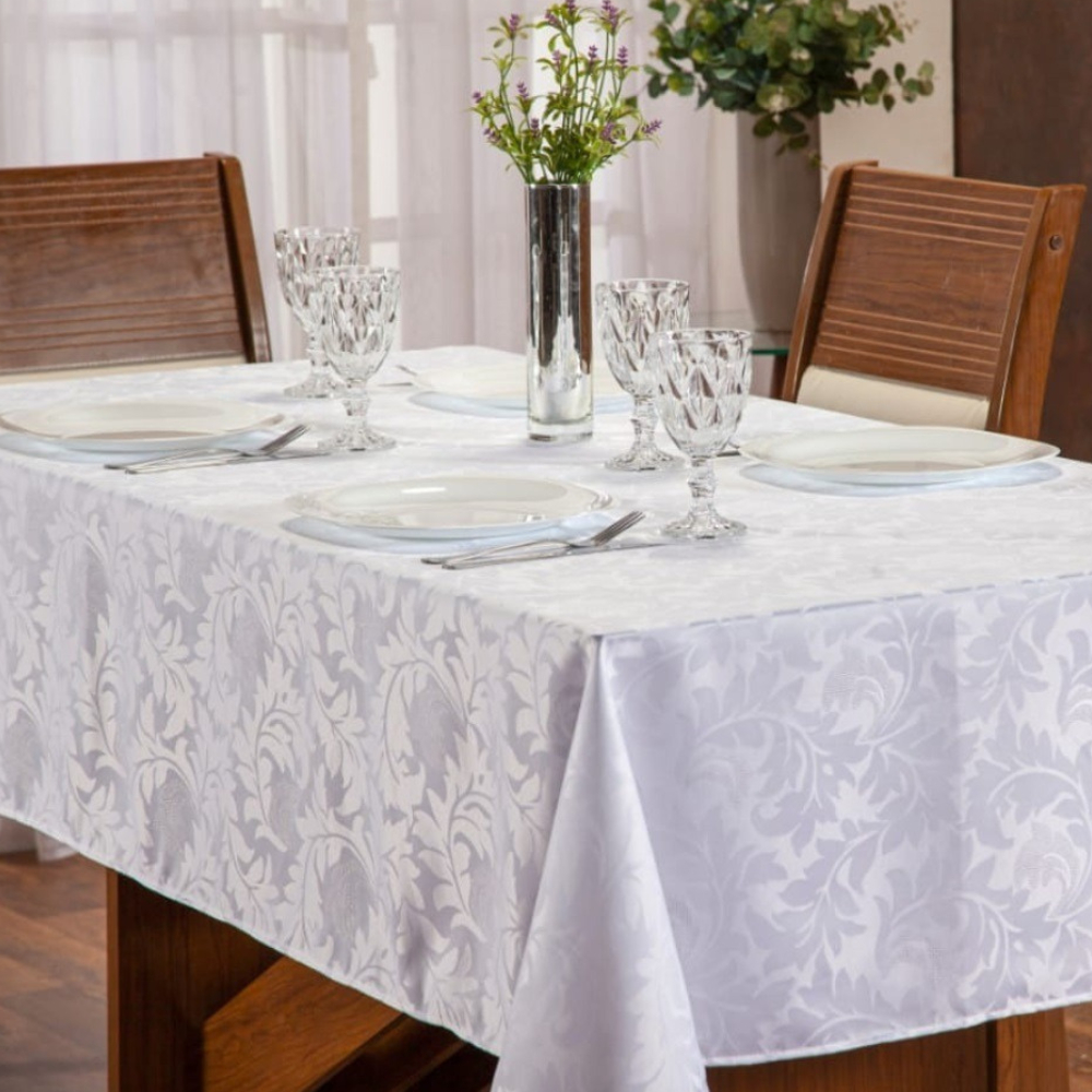 Toalha De Mesa Luxo 6 Lugares Jacquard Original Tecido Grosso - Branco em Oferta na Shopee