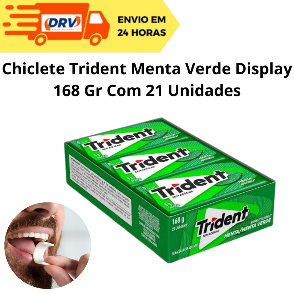 Chiclete Trident Menta Verde Display 168 Gr com 21 Unidades - Chicletes Trident Menta - Trident