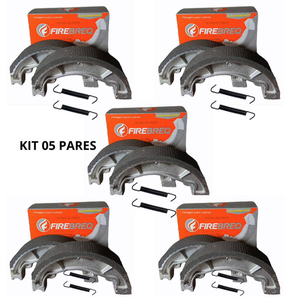 Kit 05 Pares Patim Lona De Freio + Molinhas Honda Biz 125 Bros 125 150 Pop 100 Tras Firebreq