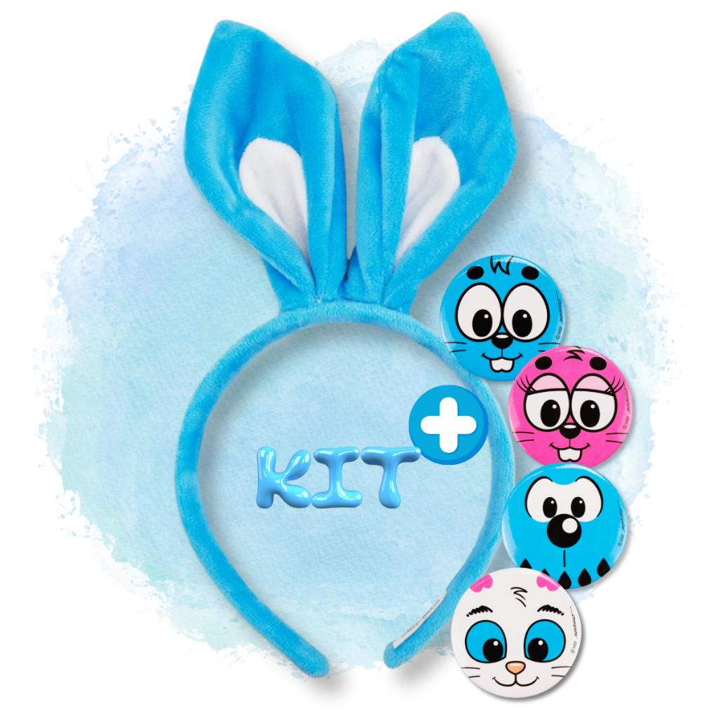 Arquinho Orelhinha Sansão Coelho Monica Azul Orelha Pelúcia Tiara Arco Coroa Diadema + 1 Broche Animais Originais