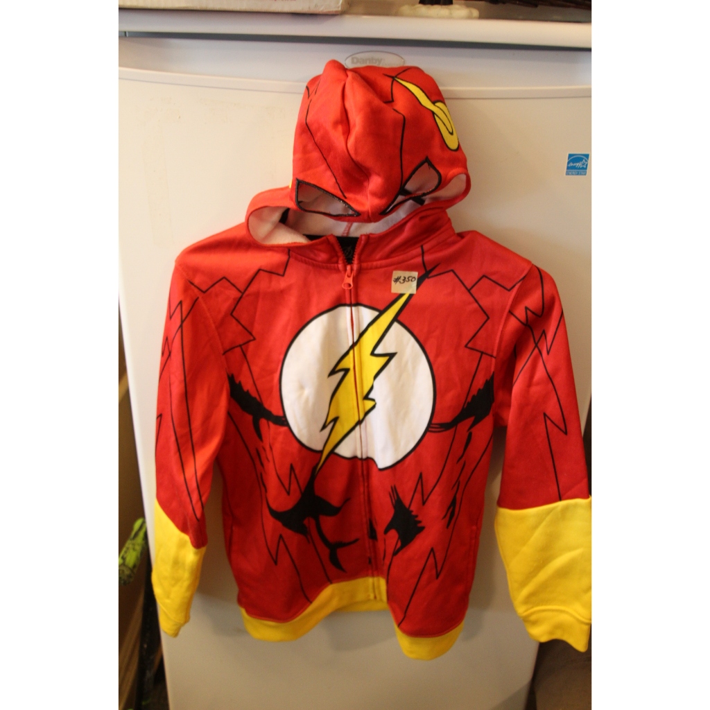 ROUPA #350 MENINO FLASH BLUSA MANGA LONGA COM CAPUZ TAMANHO M OFICIAL super heroi DC