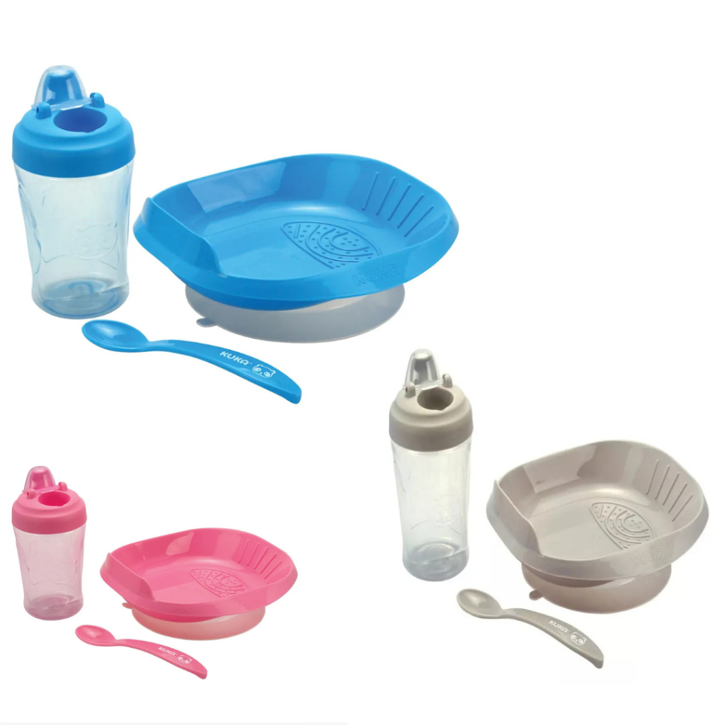 Kit De Alimentação Kuka - Ideal Para Bebês Prato c Ventosa/Copo Anti Vazamento/talher