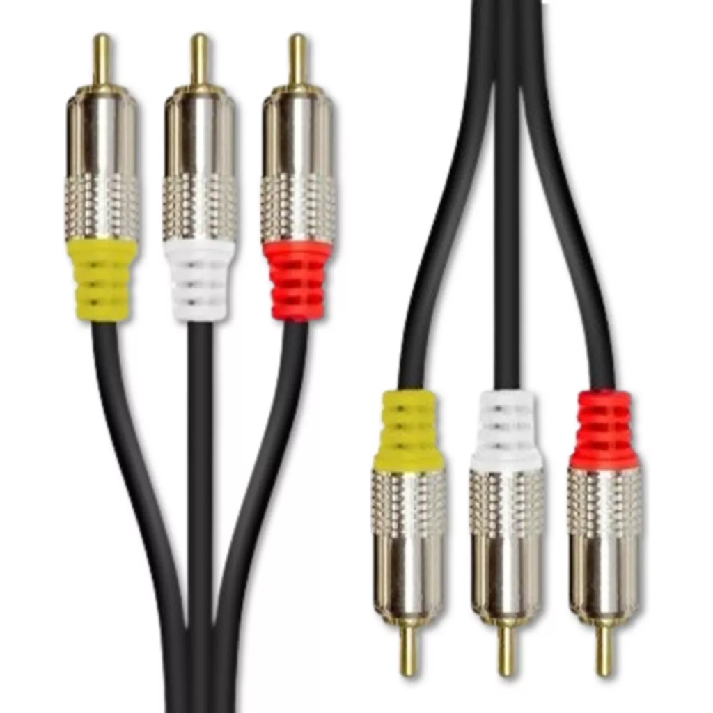 Cabo Áudio 3 RCA x 3 RCA Níquel com Conector de Metal 1,8m 3m 5m 10m - STORM TECH