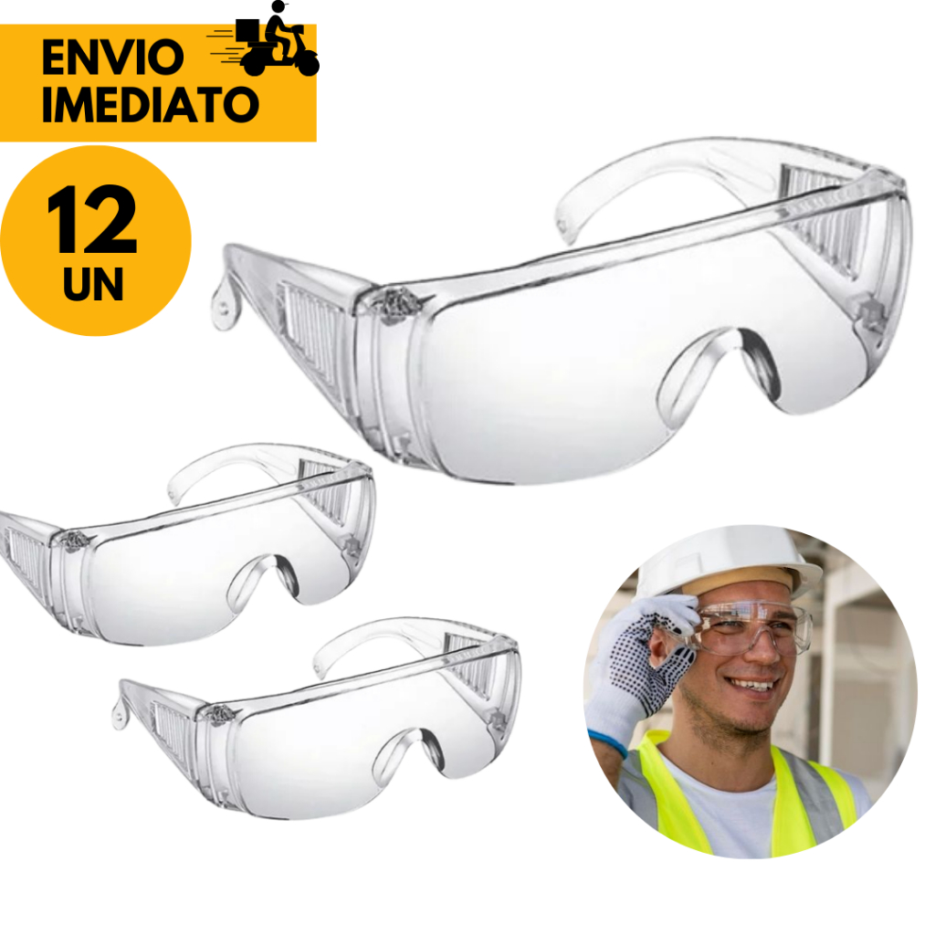 12 Un Óculos de Segurança Sobrepor Incolor com Proteção Lateral Vvision 300 I Policarbonato para Uso com Óculos de Grau.