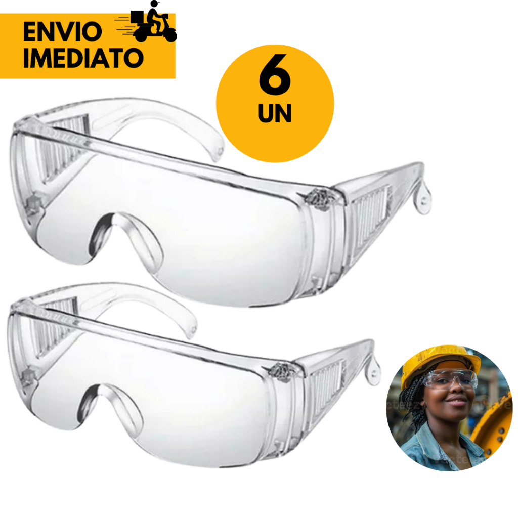 06 Un Óculos de Segurança Sobrepor Incolor com Proteção Lateral Vvision 300 I Policarbonato para Uso com Óculos de Grau.
