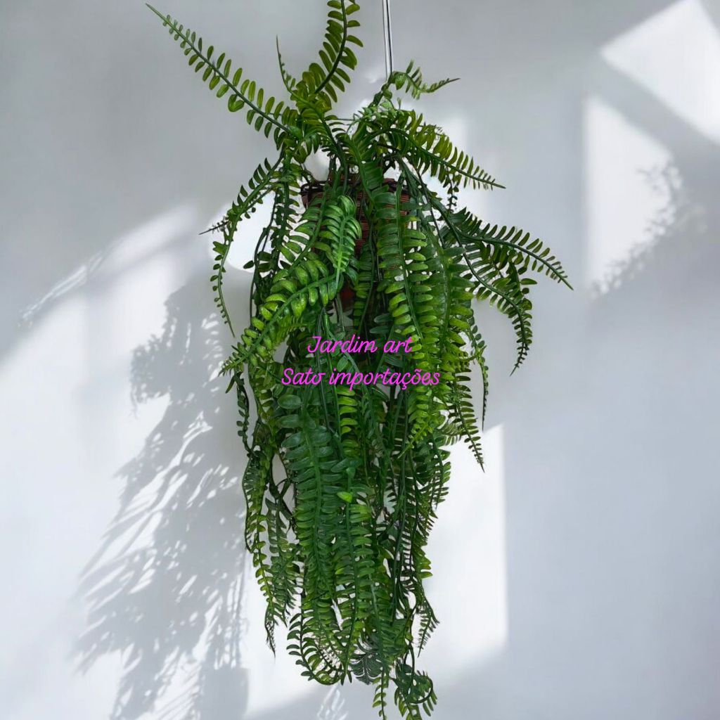 Samambaia Artificial Grande 80cm + Vaso Suspenso trançado em Oferta na Shopee