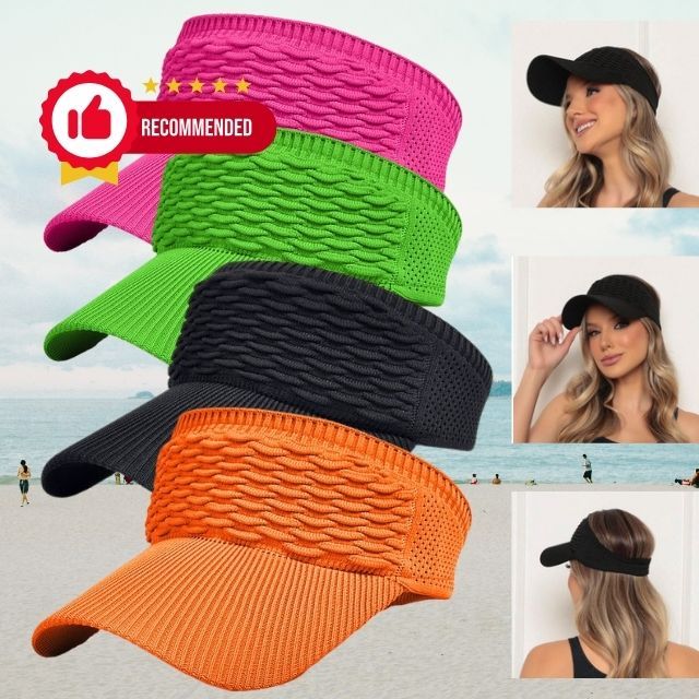 Viseira Feminina de Praia Boné de Piscina Chapéu Tricot Proteção Solar