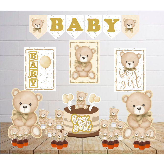 Kit Festa Personalizado Chá Revelação Ursinho Dourado Bebê Decoração Aniversário  Só Um Bolinho Lembrancinhas