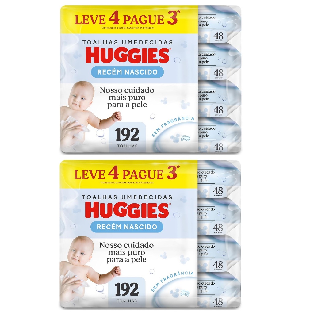 Kit 8 pctes - Toalhas Umedecidas Huggies RN 48 Un cada - Total 384 Unidades.