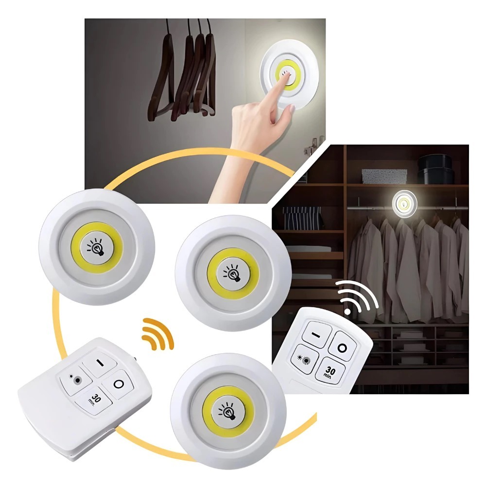 Kit 3 Lâmpadas Luminárias Led Spot S/Fio Controle Remoto Smd Para mobilia e Casa Em Geral P.HQ