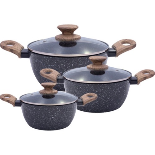 Conjunto De Panelas Cerâmica Fundo Triplo Indução Grossas Tampas De Vidro em Oferta na Shopee