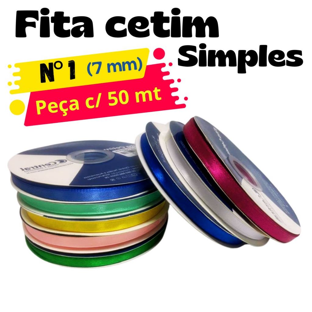 ROLO Fita de Cetim SIMPLES N°1 (7mm) COM 50mts Importada