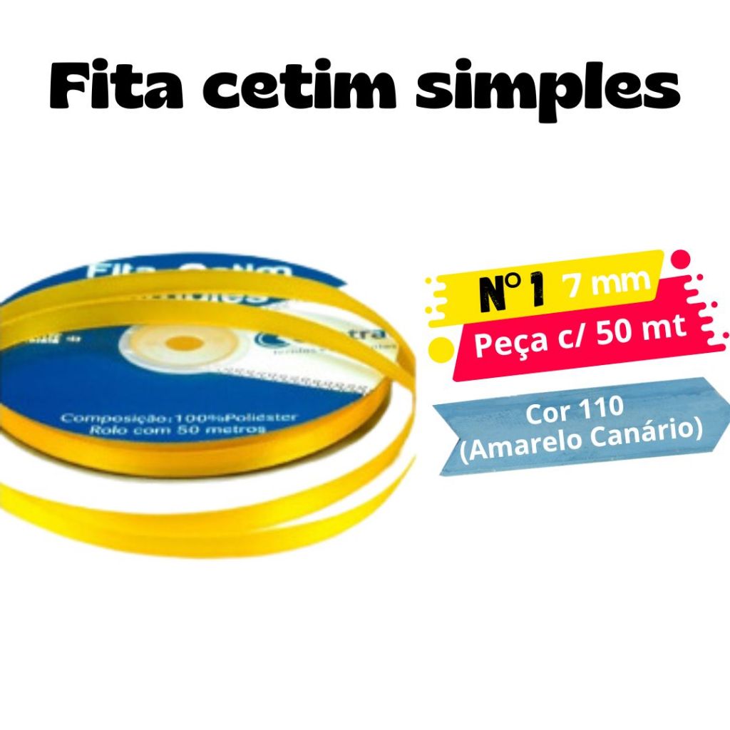 Detalhes do ROLO Fita de Cetim SIMPLES N°1 (7mm) COM 50mts Importada