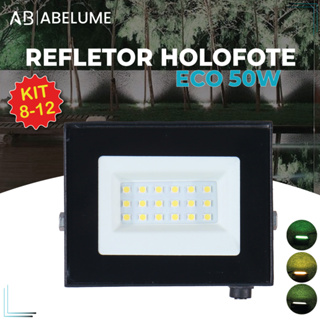 Kit 12 Refletor Led ECO 50W IP65 | Luz Econômica Fria, Quente e Verde | Bivolt 110V-220V em Oferta na Shopee