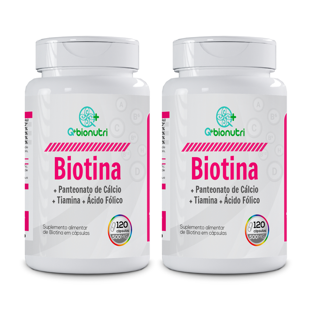 Kit 2x Biotina - Panteonato de Cálcio+ Tiamina+ Ácido Fólico- 120 cápsulas Q+Bionutri