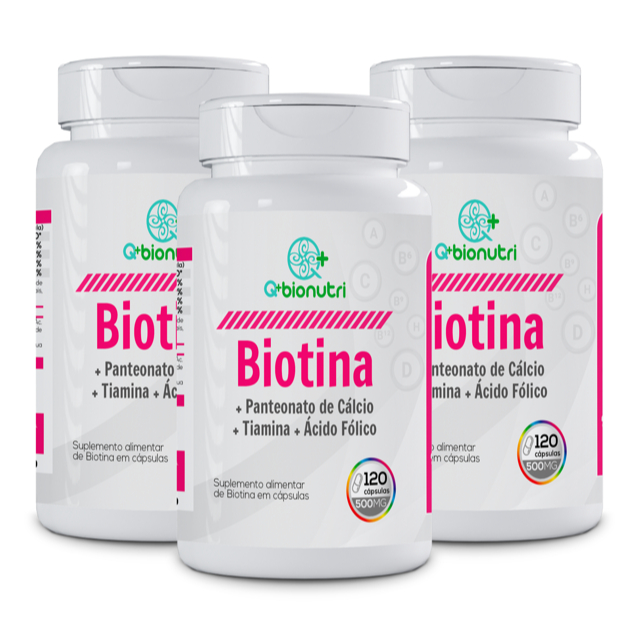 Kit 3x Biotina - Panteonato de Cálcio+ Tiamina+ Ácido Fólico- 120 cápsulas Q+Bionutri