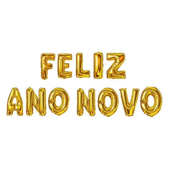 Kit Balão FELIZ ANO NOVO 40CM Metalizado Letras dourado