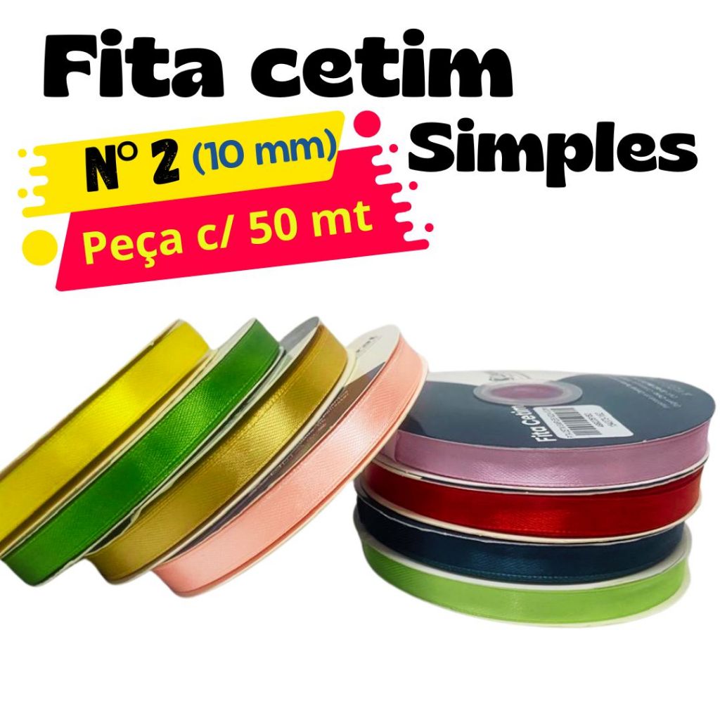 ROLO Fita de Cetim SIMPLES N°2 (10mm) COM 50mts Importada em Oferta na Shopee