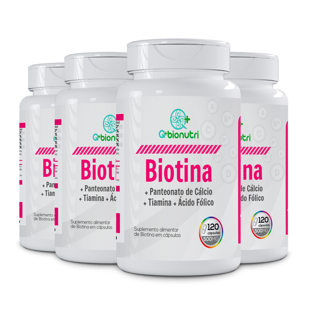 Kit 4x Biotina - Panteonato de Cálcio+ Tiamina+ Ácido Fólico- 120 cápsulas Q+Bionutri