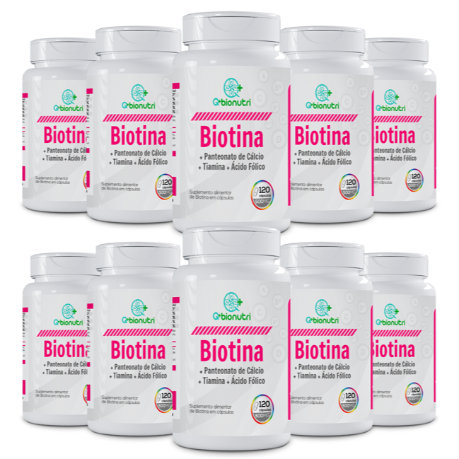 Kit 10x Biotina - Panteonato de Cálcio+ Tiamina+ Ácido Fólico- 120 cápsulas Q+Bionutri