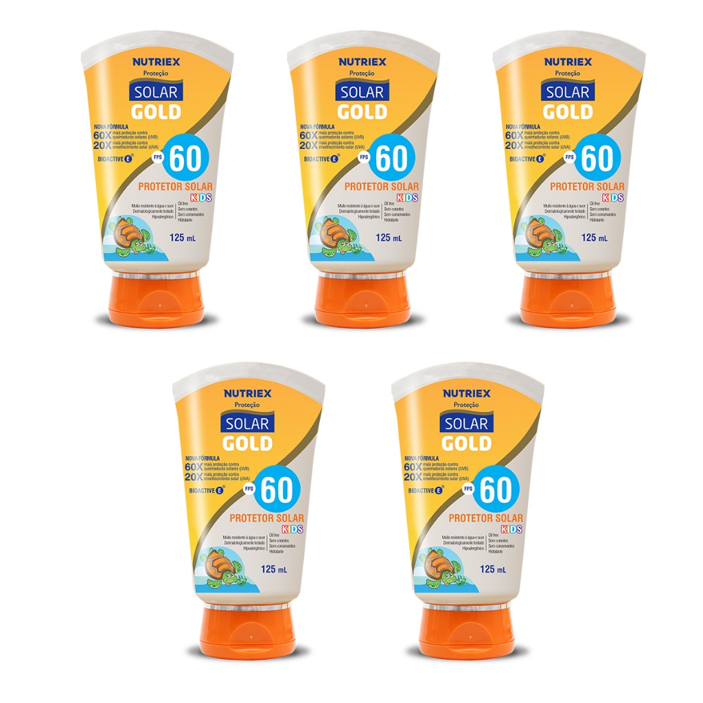 Kit 5un Protetor Solar Corporal Kids FPS 60 Toque Seco 125ml Solar Gold