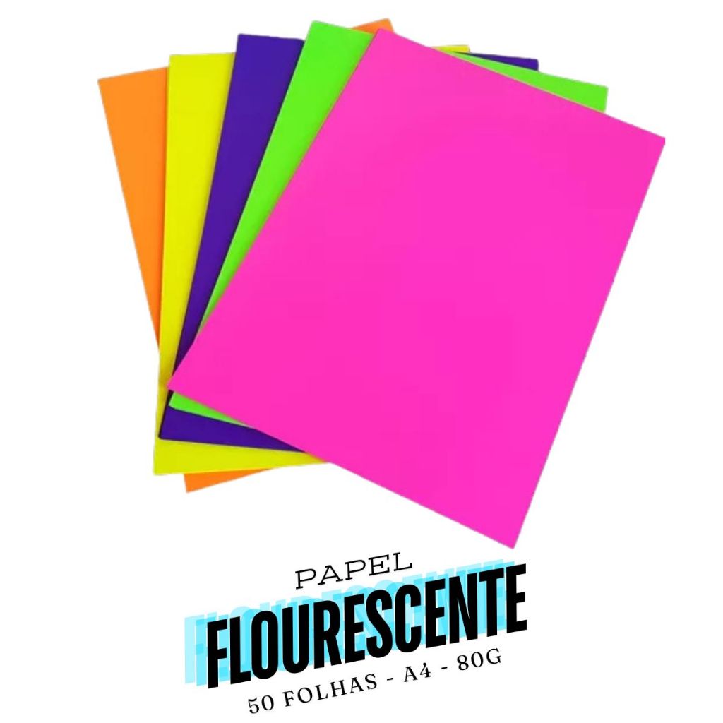 100 Folhas Papel Neon Criativo A4 80g Papel Fluorescente Material Escolar Volta as Aulas P...
