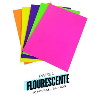 Folhas Papel Neon Criativo A4 80g Papel Fluorescente Material Escolar Volta as Aulas Papelaria