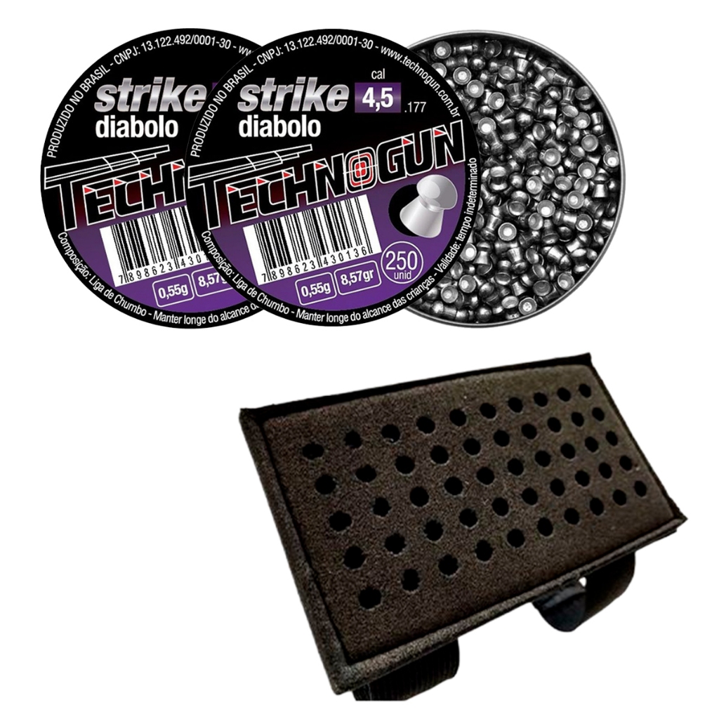 2 Latas de Chumbinho Strike Diabolo 4.5mm 500 Unidades - Technogun + Porta Chumbo