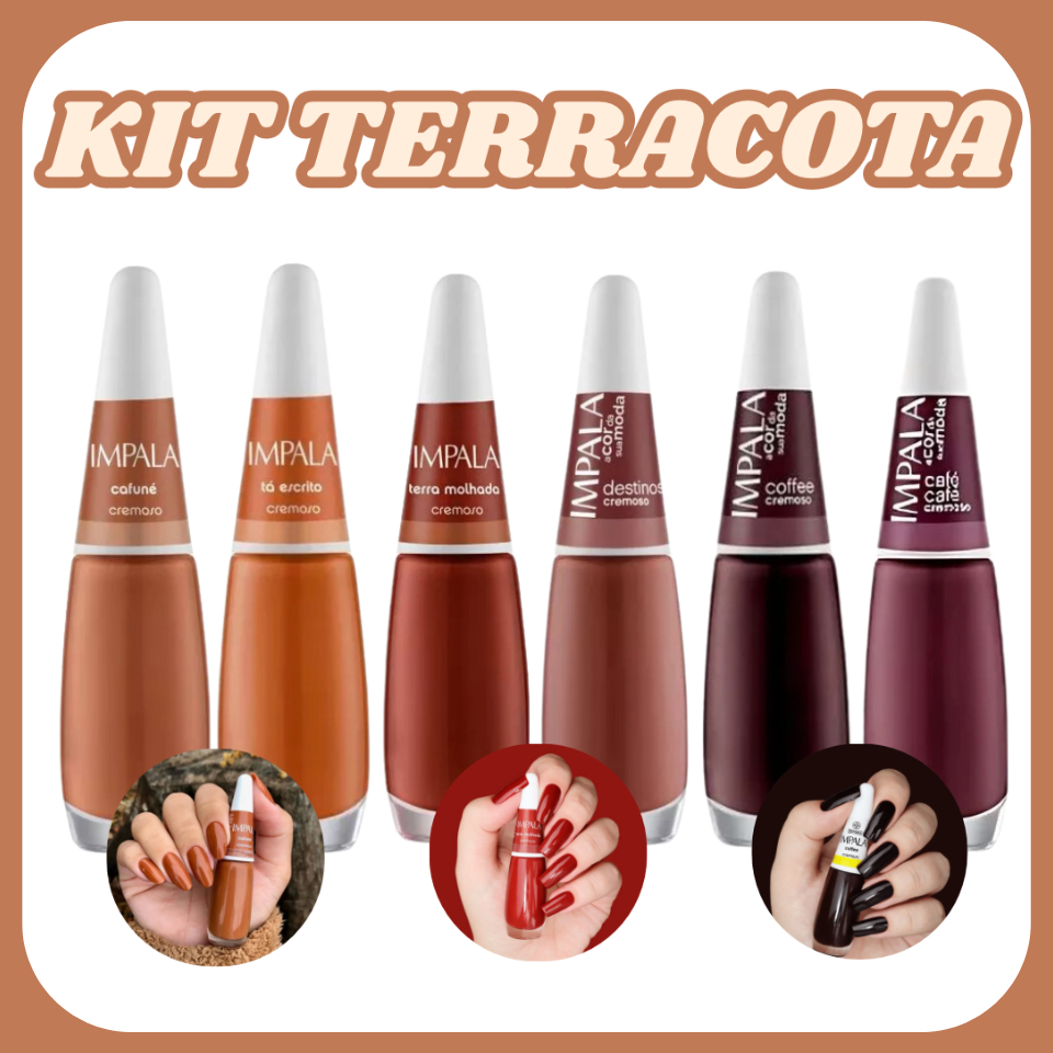Kit 6 de Esmaltes Tons Nudes Marrom Terracota IMPALA em Oferta na Shopee