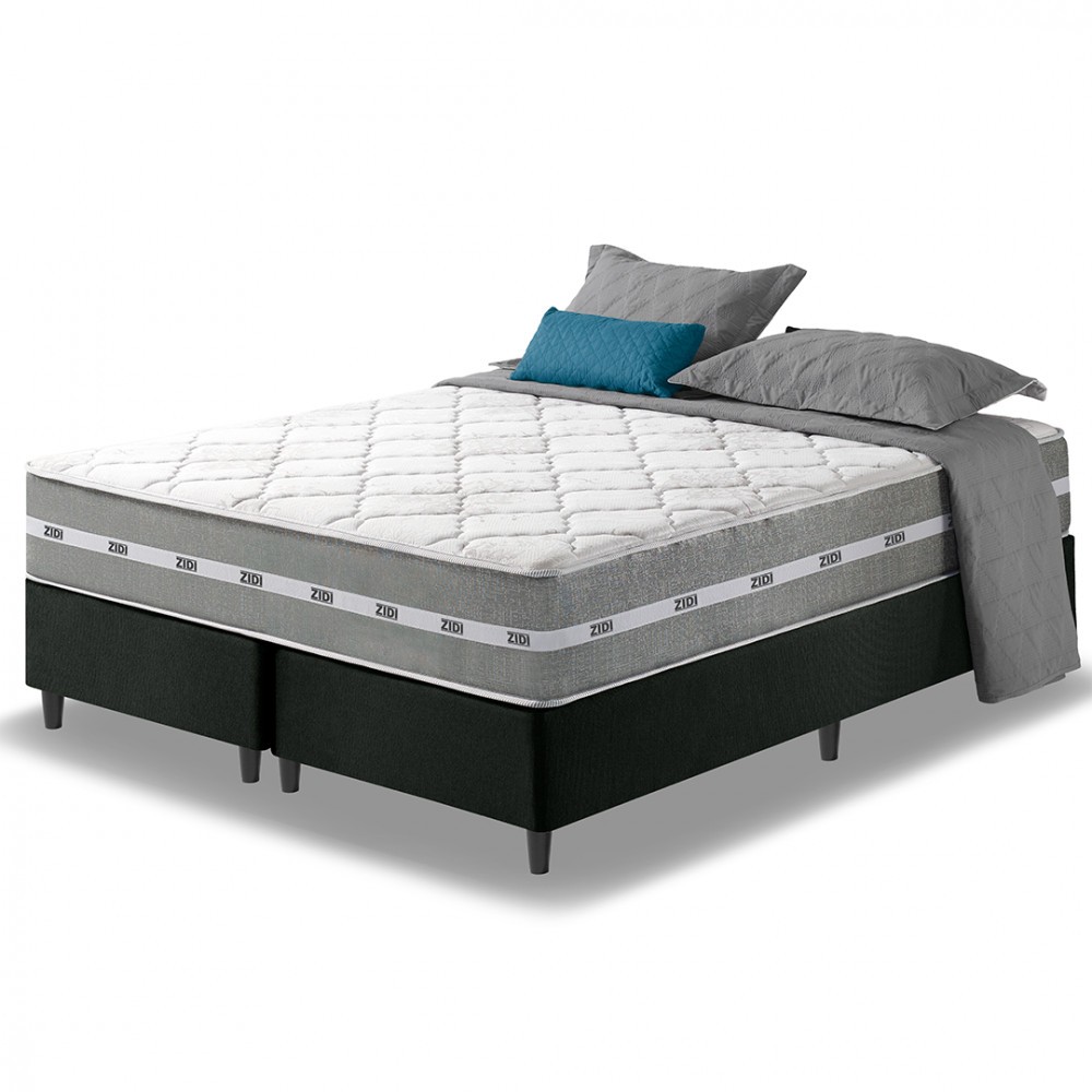 Cama Box King Preto + Colchão Molas Ensacadas Miami 193x203x59cm - Home & Living