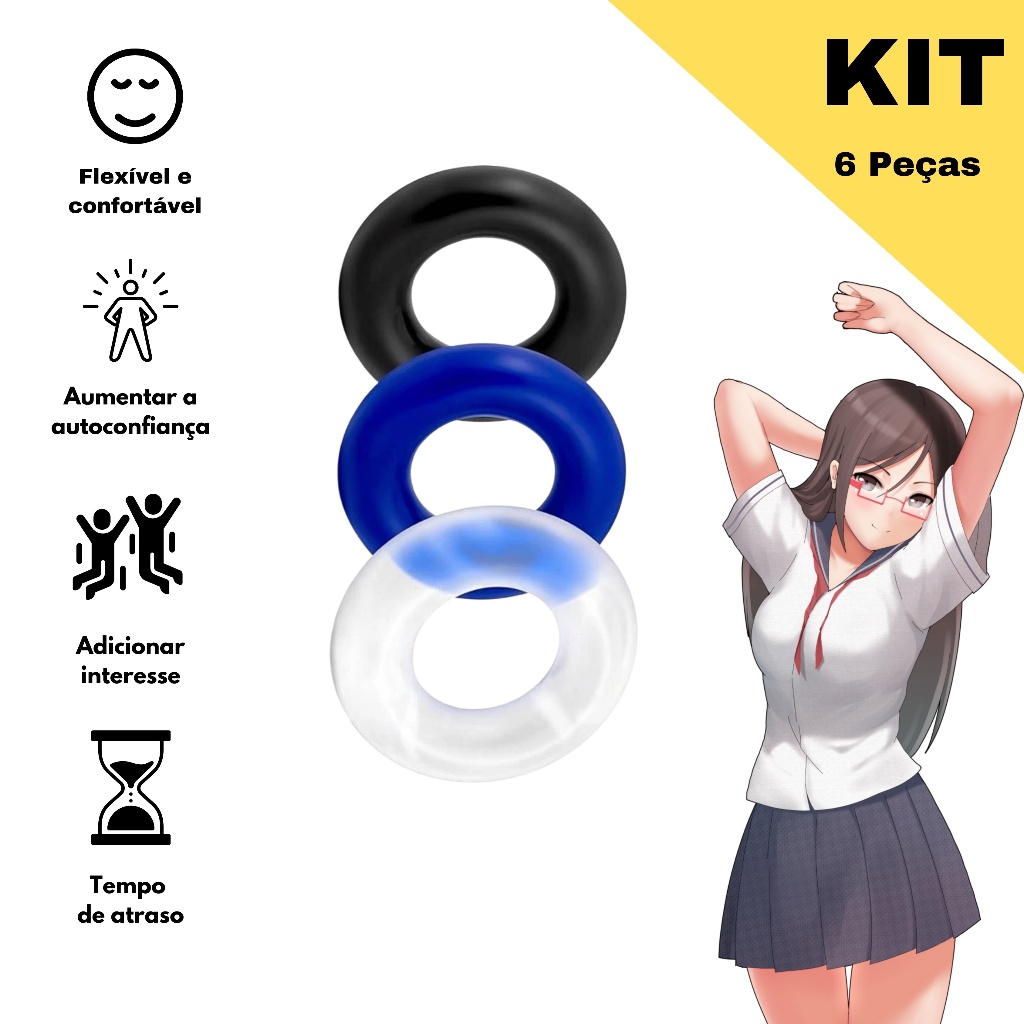 6 Pcs Anel Peniano Retarda Ejaculacao Silicone Elastico Liso em Oferta na Shopee