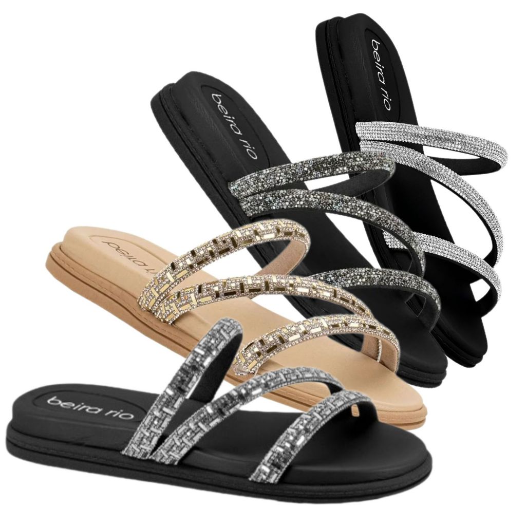 SANDALIA BEIRA RIO RASTEIRA SLIDE BRILHO STRASS PEDRINHAS TAMANCO BIRKEN ORIGINAL em Oferta na Shopee
