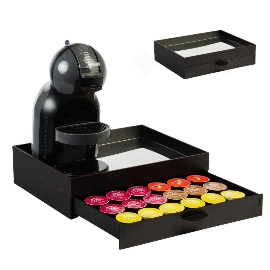 Bandeja ESPELHADA Porta 24 Capsulas Dolce Gusto 3 Corações Nespresso Gaveta Mdf Cha Cafeteira