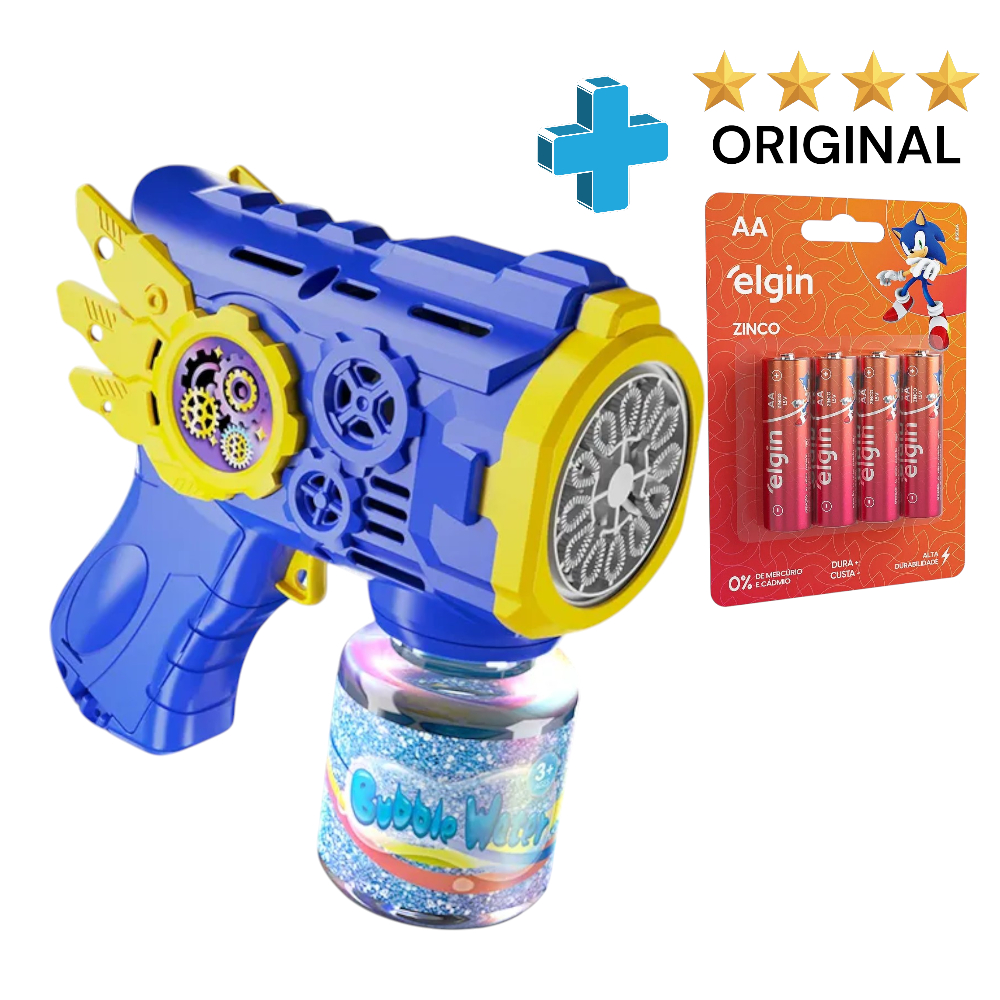 Brinquedo Pistola Lançadora de Bolhas de Sabão Led Cores Arma Bolha Maquina de Bolinhas de Sabão 12 Furos Automática