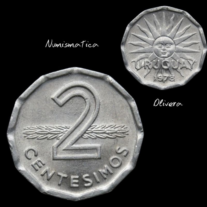 Moeda antiga 2 centésimos Uruguai. L.: 0095