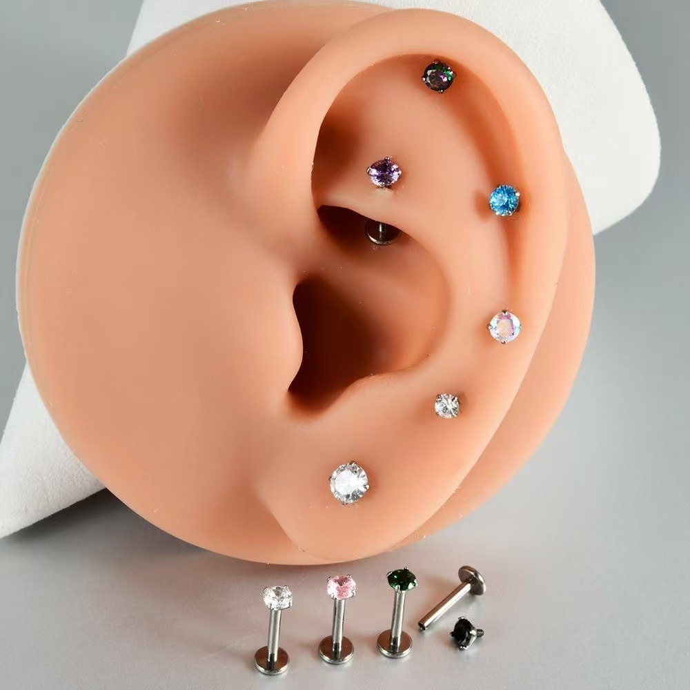 Kit 10 Piercing Ponto de Luz em Aço Cirúrgico Prateado com Zircônia 3mm Cravejada em Cores Diversas KA001 — imagem 2 de 2
