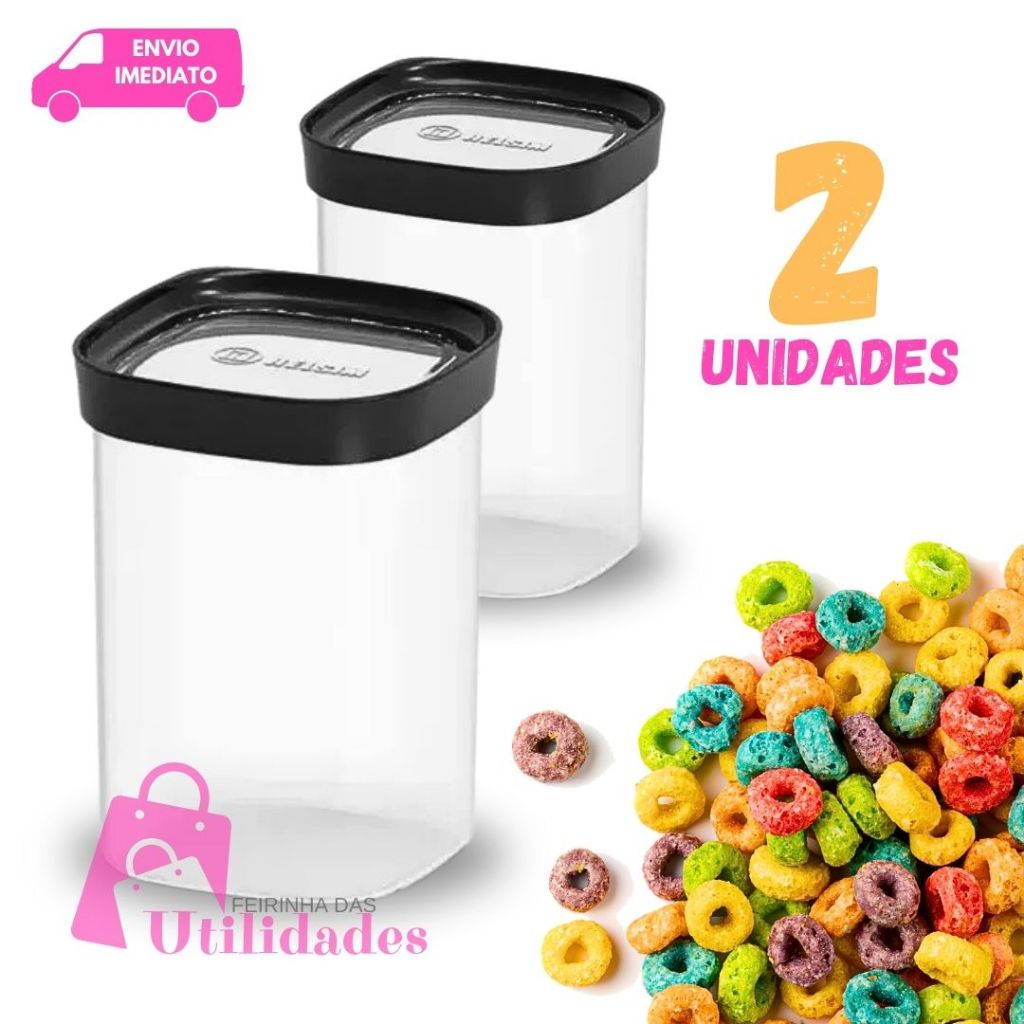 Pote Hermético 1 Litro Conjunto De 2 Unidades Porta Mantimentos Grãos Biscoito Cozinha Organização