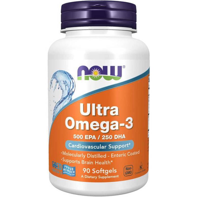 Ultra Omega 3 Óleo de Peixe Destilação Molecular 500mg EPA 250mg DHA 90 Softgels - Now Foods