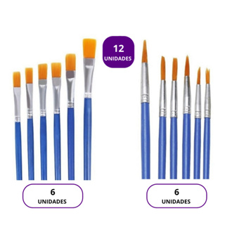 Kit 12 Pincéis Pintura Artesanato Ponta Fina Redonda E Chato em Oferta na Shopee
