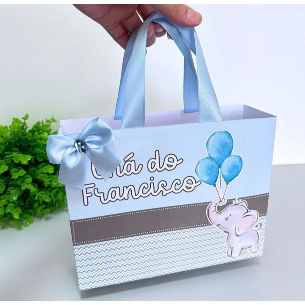 Sacolinha personalizada elefantinho azul - Lembrancinhas Personalizadas - aniversário- Mêsversario